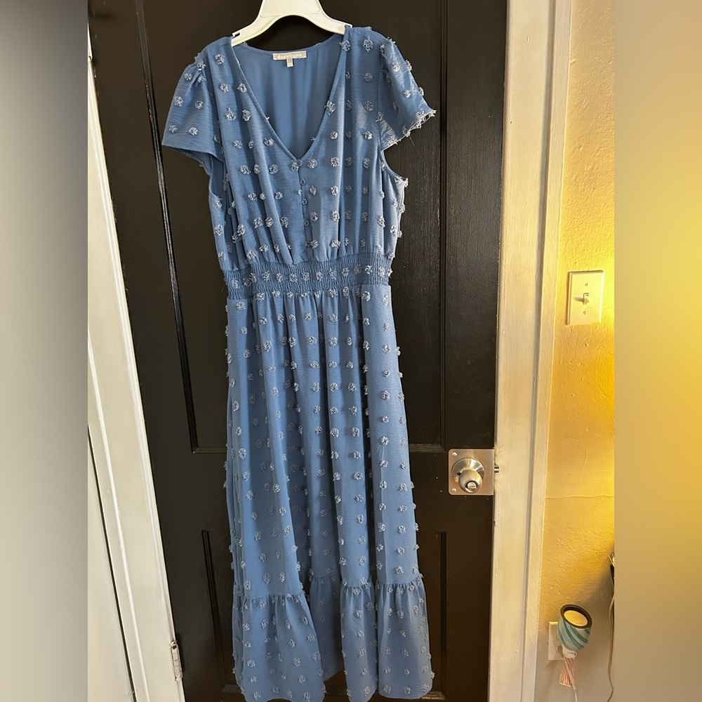 Daniel Rainn Blue Midi Dress with Textured Details